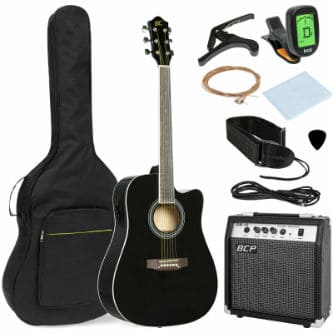 Электроакустическая гитара с комплектом вспомогательного оборудования